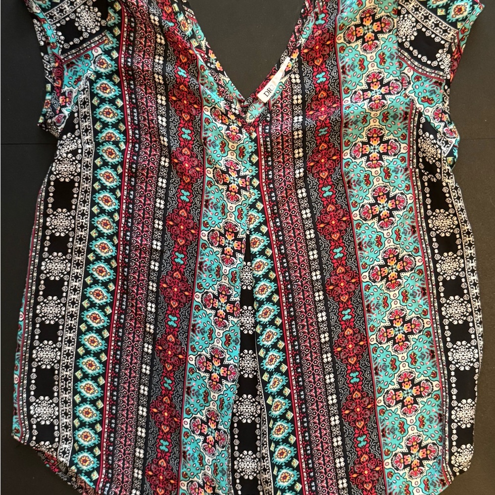 DR2 Multi-colour Cap Sleeve Blouse with V-neck